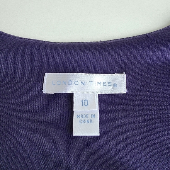 London Times Deep Purple Ruffle Tiered Dress Pencil Straight Sleeveless Lined 10 - Picture 10 of 15